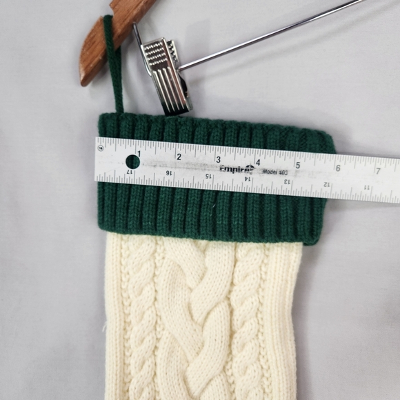 Cable Knit Christmas Stocking Ivory with Green Cuff17.5 inches Holiday - Picture 3 of 3